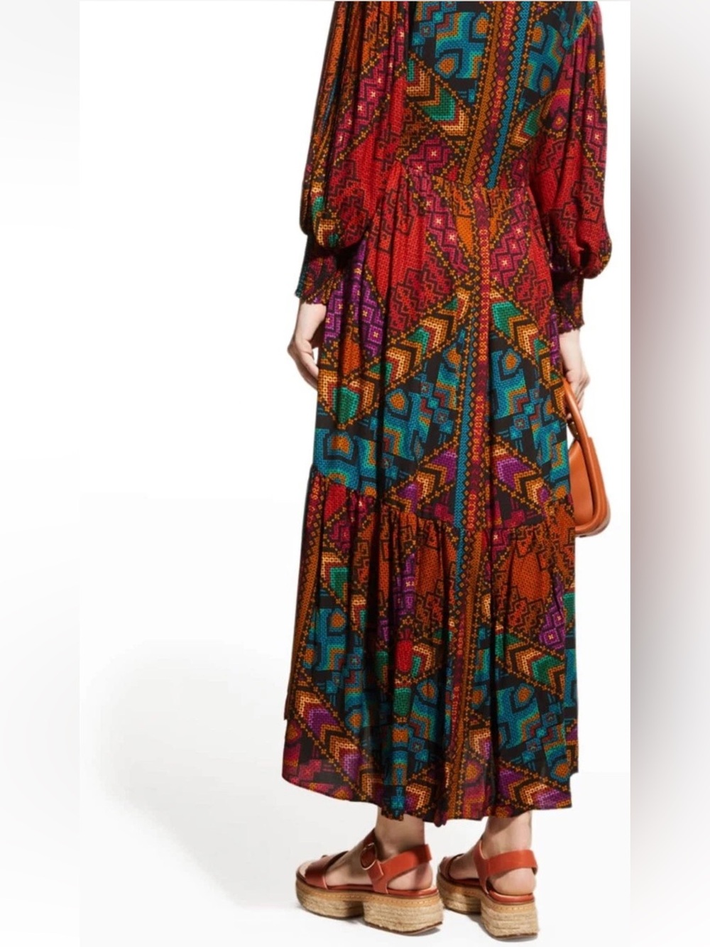 Farm Rio V-Neck Yawanawa Ruffle Boho Maxi Dress Size L - Runs a tad big - Picture 3 of 14